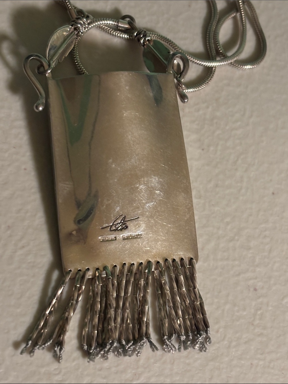 Native American Sterling Silver Tribal Pendant Necklace with Aqua Accent - Picture 3 of 9